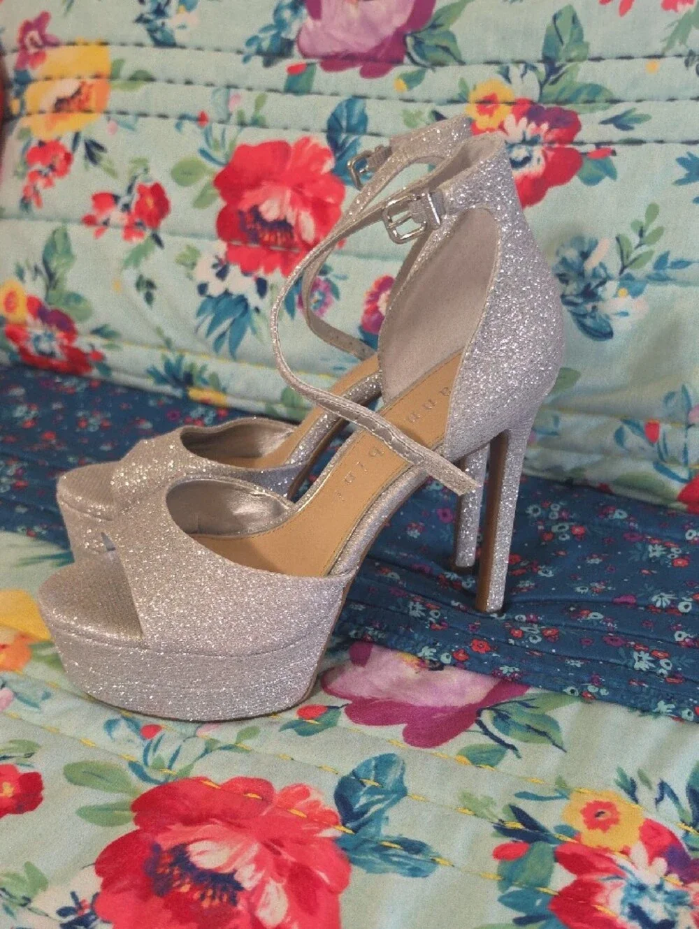 Gianni Bini Silver Glitter Platform Heels